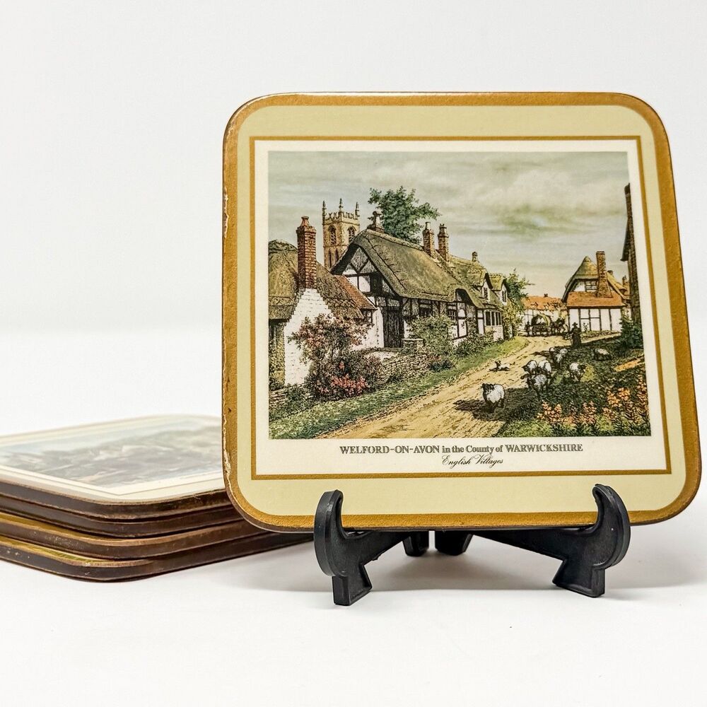Vintage Pimpernel English Villages Cork Backed Coasters Set Of 5 England 90s